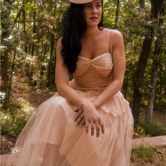 Vintage Lace blush 50s Tulle Circle bustier Dress - Picture 3 of 11